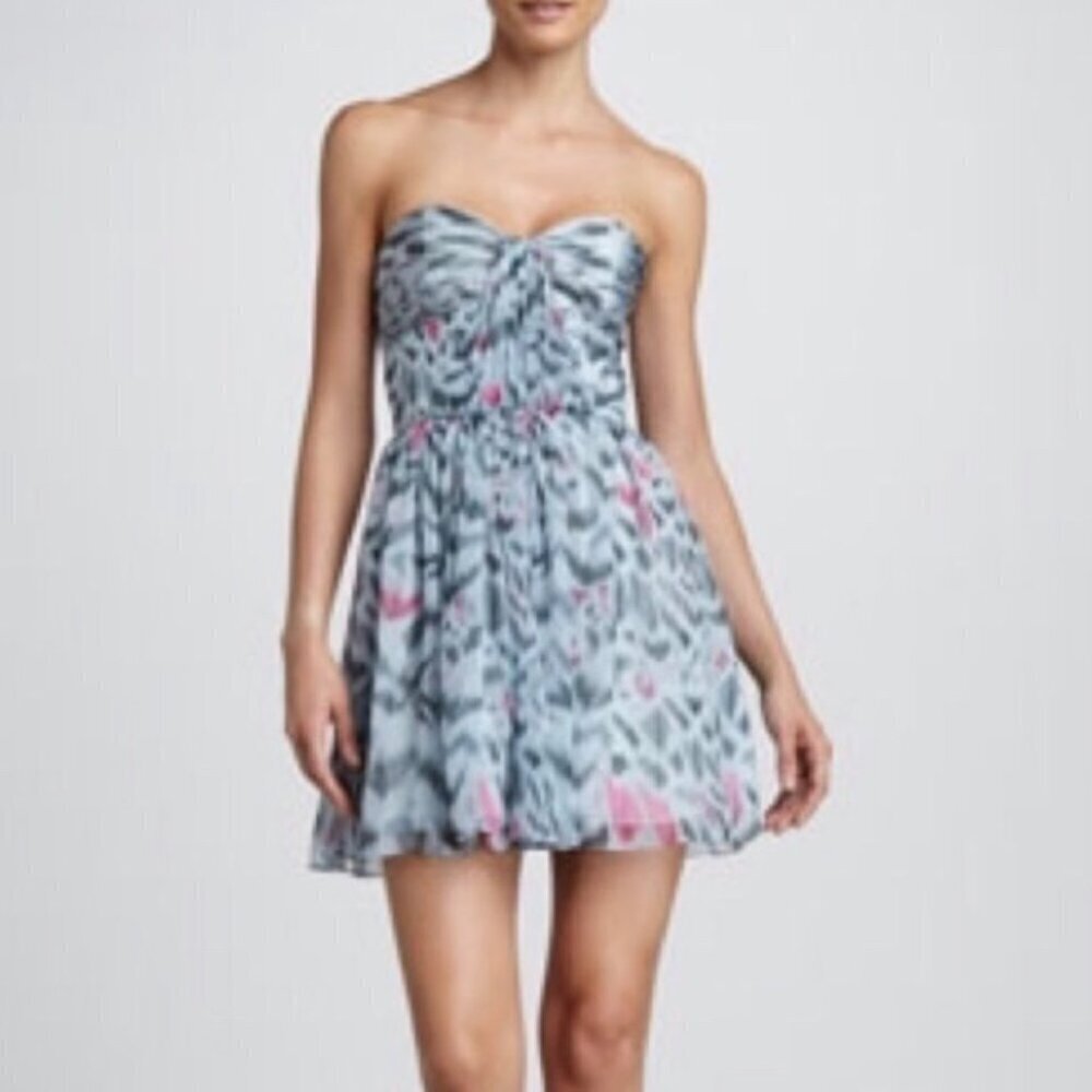 Erin Fetherston Strapless Blue Pink Mini Dress Sweetheart Neckline Size 6 Womens